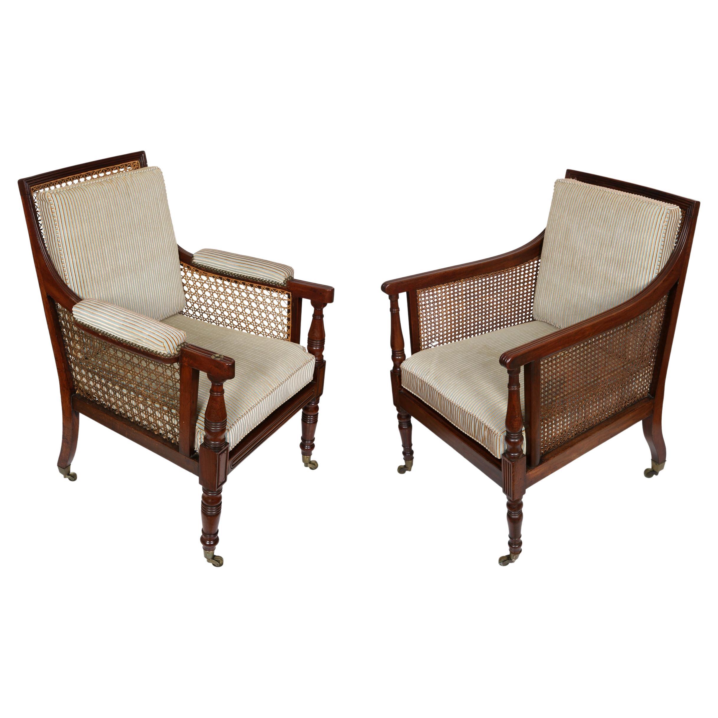 Almost Pair of Regency Library Chairs With New Upholstery For Sale