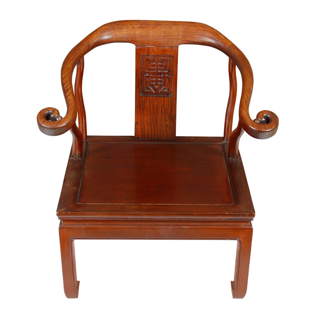 Almost Pair of Rosewood Horseshoe Chinese Chairs In Good Condition For Sale In Locust Valley, NY