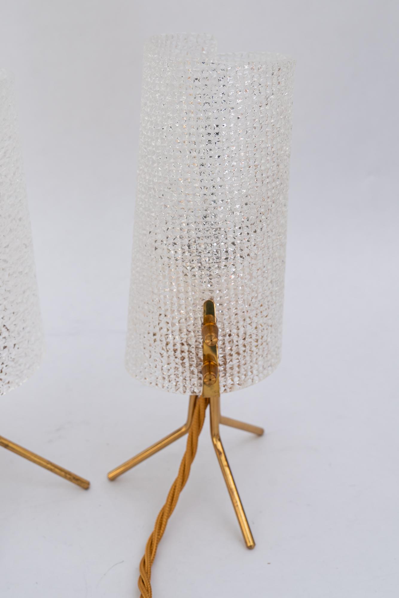Mid-Century Modern Almost same R. Nikoll table lamps with lucite shades vienna around 1950s For Sale