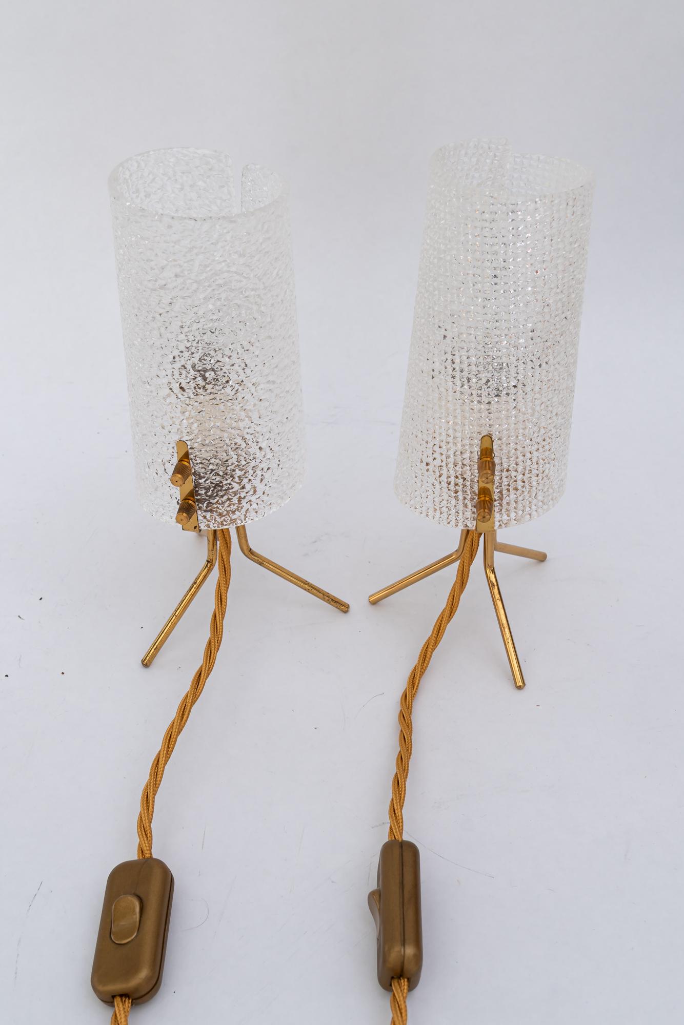 Mid-20th Century Almost same R. Nikoll table lamps with lucite shades vienna around 1950s For Sale