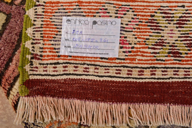 Particular measure for this Turkish old carpet, divided into 6 squares closed in an orange border: soft and bright.
Interesting price for closing activities.

 