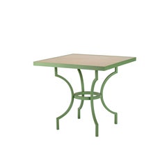 Alnilam - Italian Outdoor Travertine Top Table with Hand-Bent Metal Base