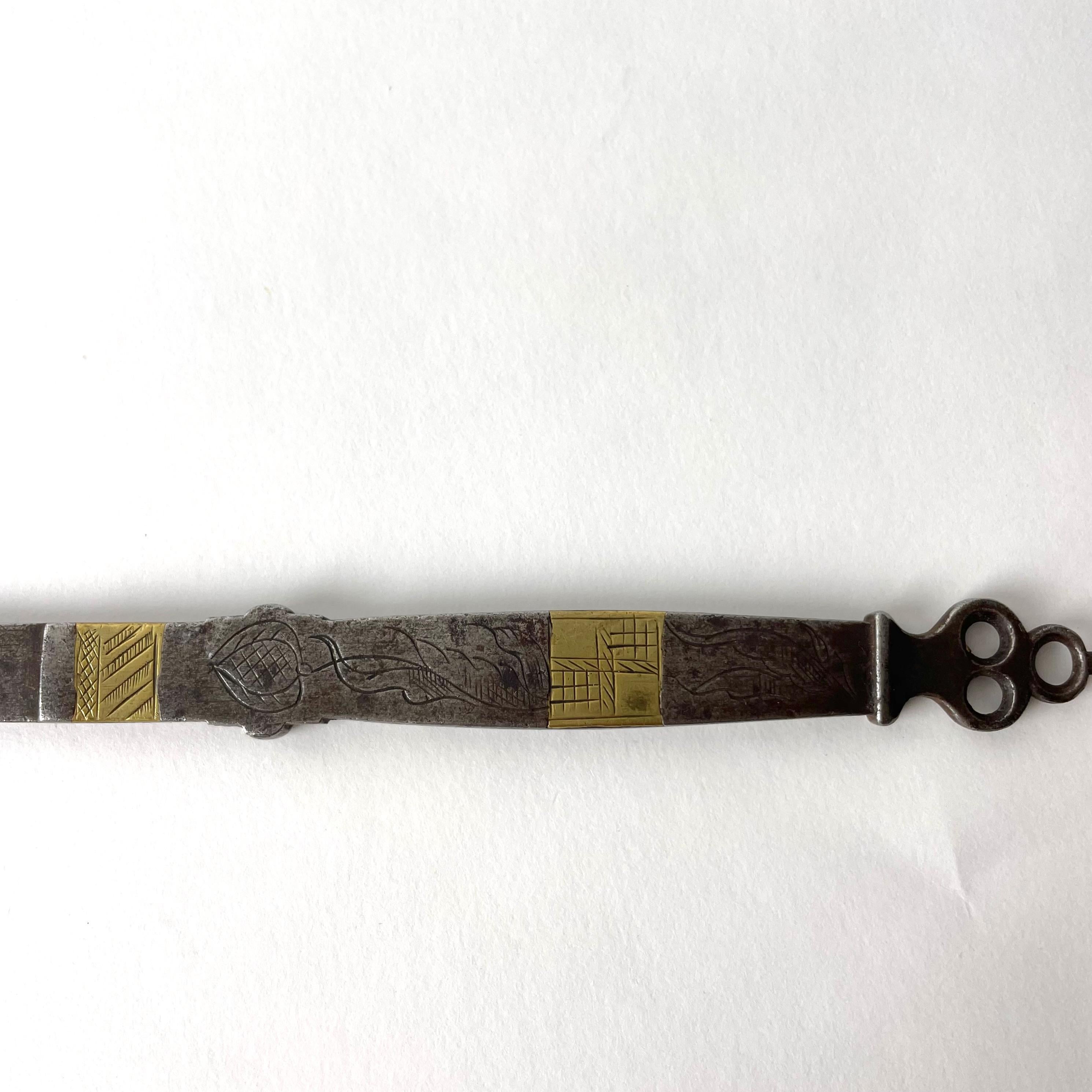 Mid-18th Century Alnmått (Cubit measure) in iron with gilded details. Baroque, dated 1731 For Sale