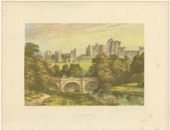 Alnwick Castle, Northumberland, Antique Morris Woodblock Print, circa 1870