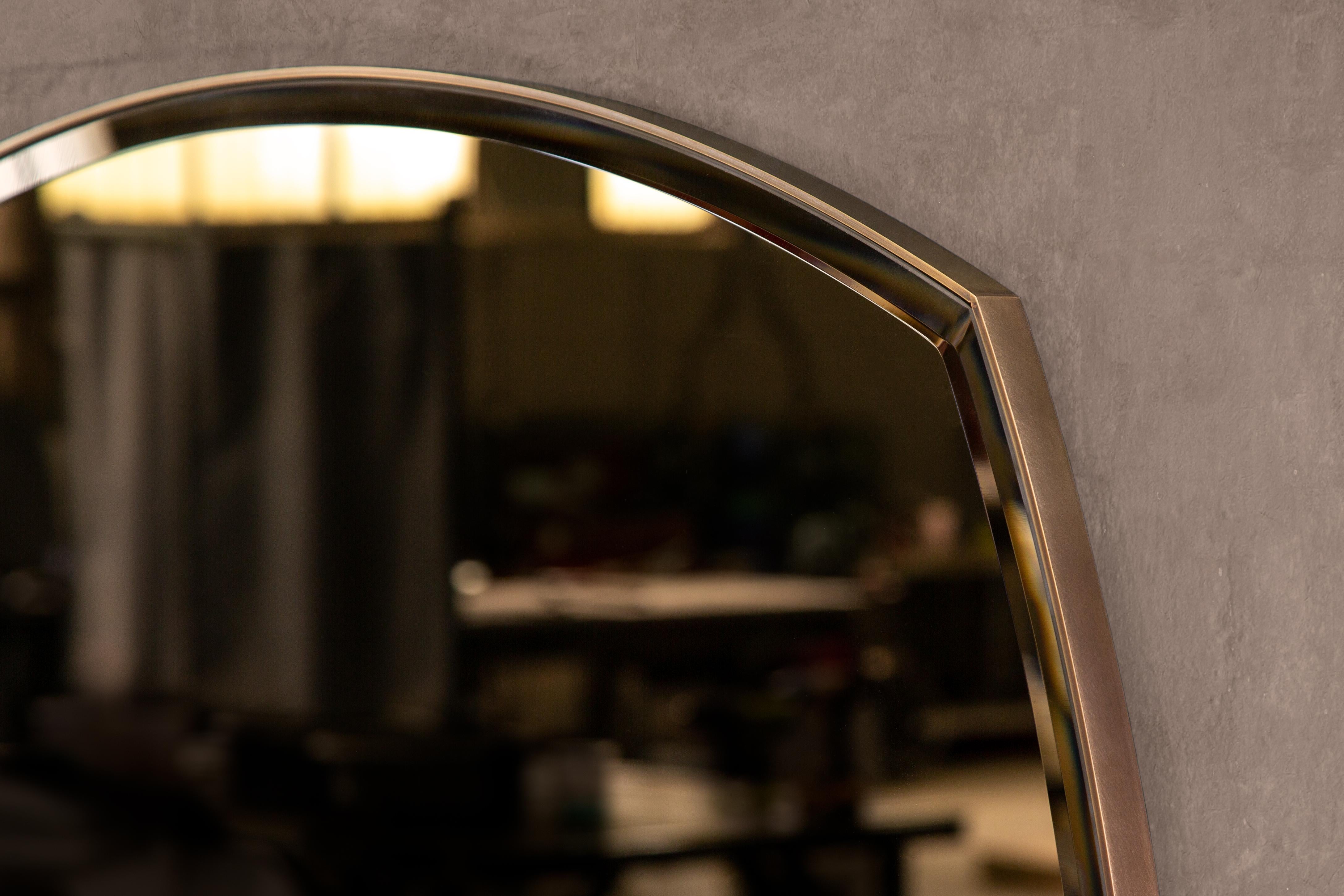 Contemporary Alnwick Wall Mirror — Patinated Brass — Handmade in Britain — Medium For Sale