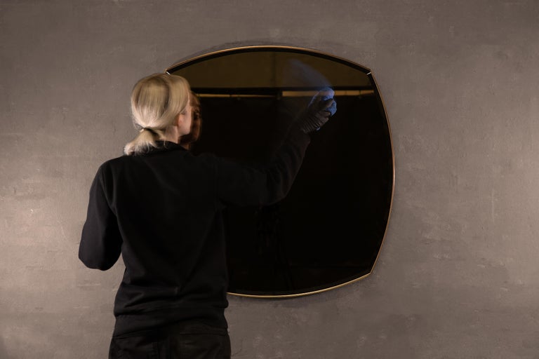 Contemporary Alnwick Wall Mirror in Patinated Brass — Handmade in Britain — Small For Sale