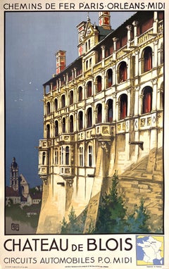Cartel Vintage original del castillo de Blois por Alo 1934