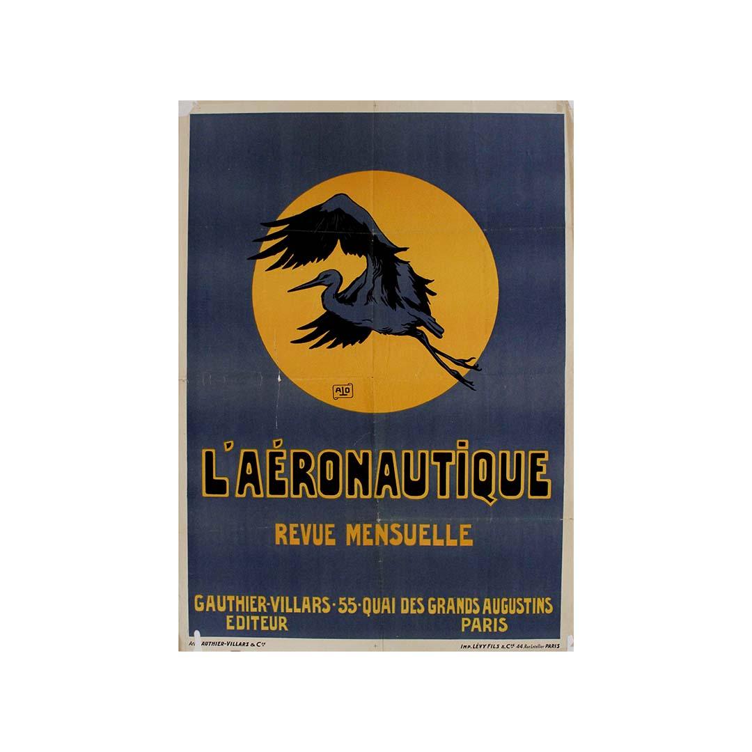 Bold, graphic, and unmistakably modern for its time, this striking circa 1920 original poster by Alo was created to promote L’Aéronautique, a monthly publication dedicated to the burgeoning field of aviation.

At a time when flight was still seen as