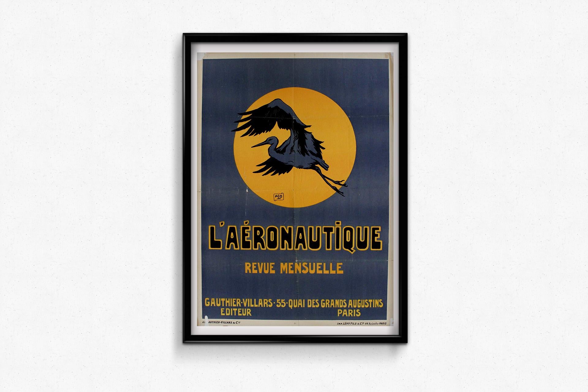 Circa 1920 original poster by Alo was created to promote L’ Aéronautique For Sale 2