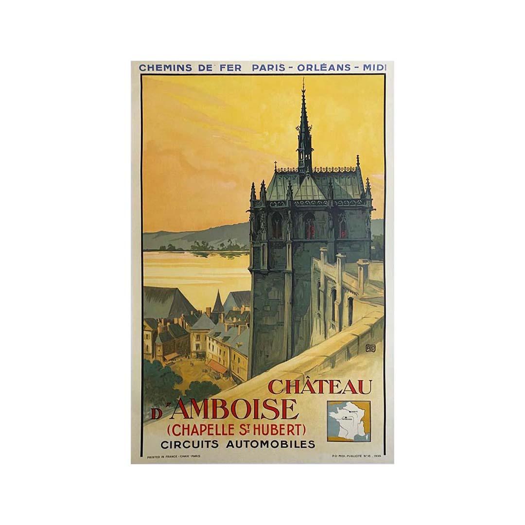 Original poster by ALO - Chateau d'Amboise Chemins de Fer Paris Orléans Midi - Print by ALO (Charles Jean Hallo)