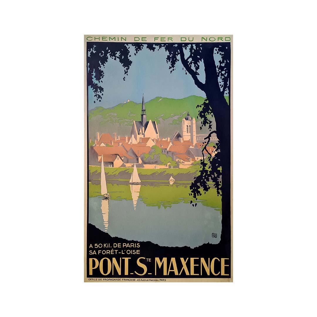 Original poster of Pont Ste Maxence for the Chemin de Fer du Nord by Alo - Print by ALO (Charles Jean Hallo)