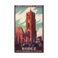 Poster di viaggio originale di Alo Cattedrale di Notre-Dame de Rodez Aveyron
