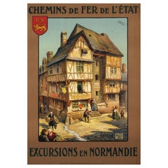 Alo, affiche de voyage Art Déco originale, Bayeux, Calvados, Normandie, Donkey, 1922