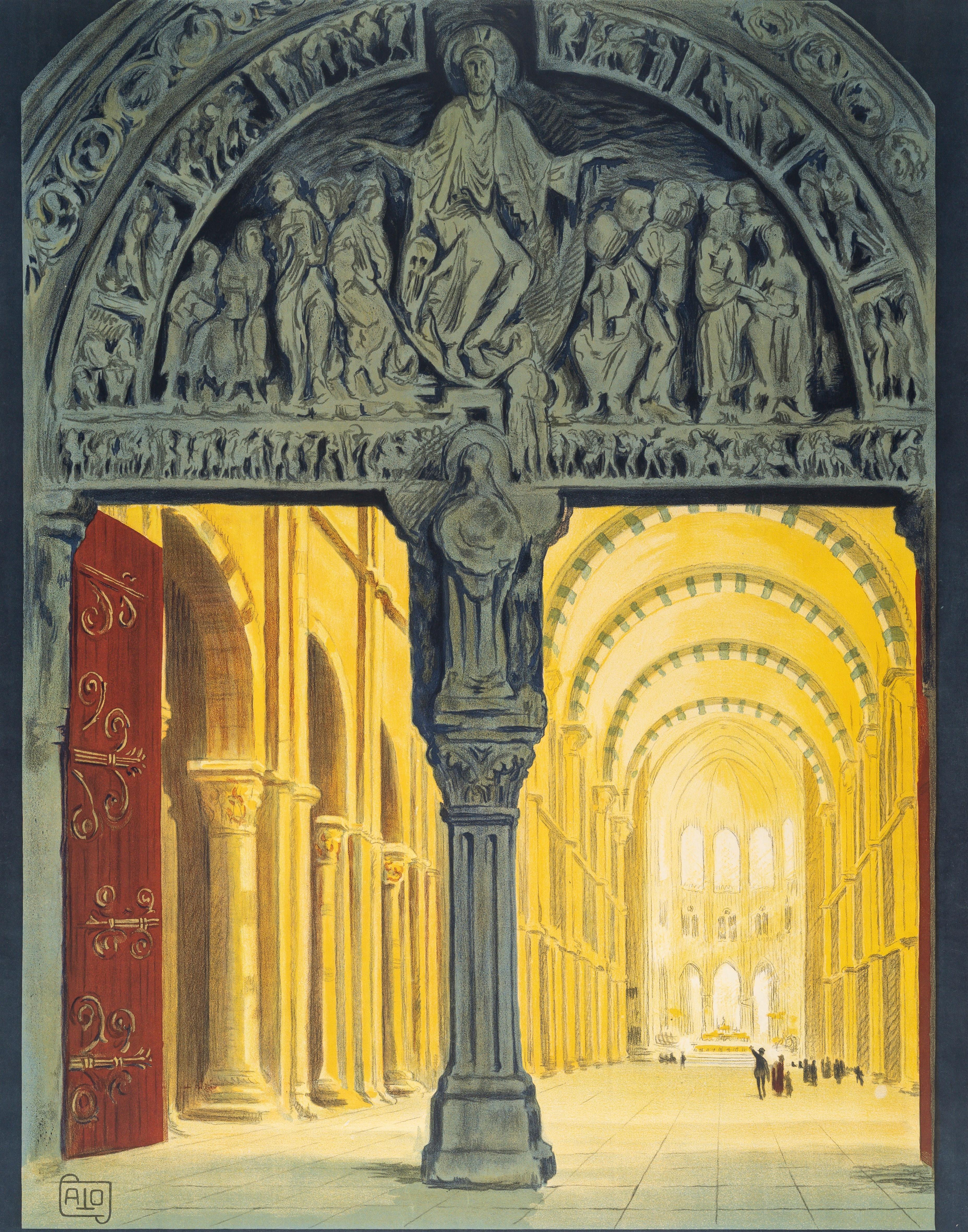 ALO, Original PLM- Tourismusplakat, Basilica Vezelay, Burgund, Avallon-Kirche 1920 (Art déco) im Angebot
