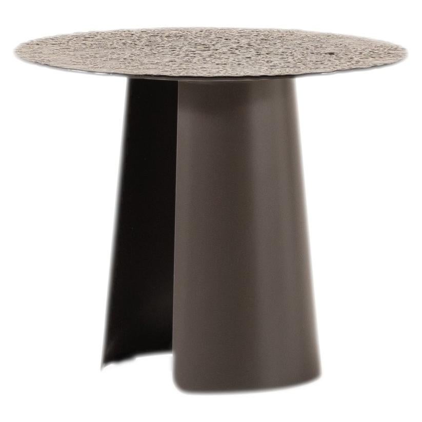 ALO Round Side Table with Brown Metal Base and Fusion Art Glass Top Ø 22.8 × 20H
