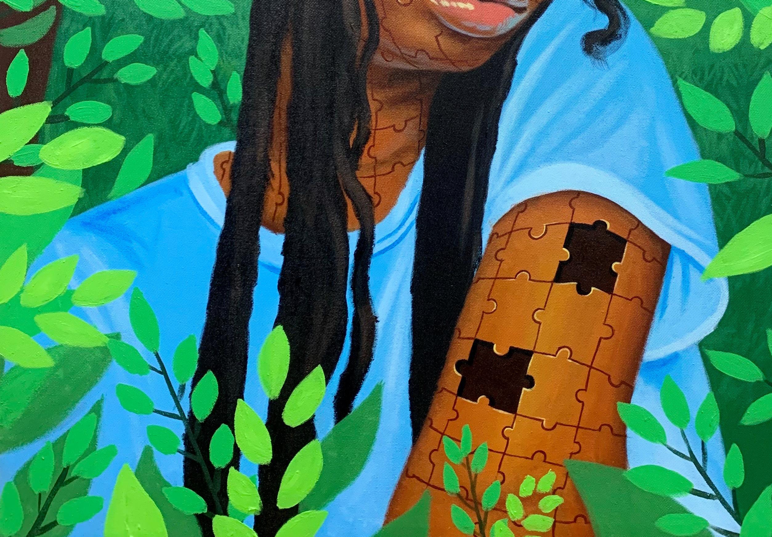 Aridunu (Einer, der ein Happy When Sighted Happy macht)  -21. Jahrhundert, Zeitgenössische Liebe (Kubismus), Painting, von Alogi John