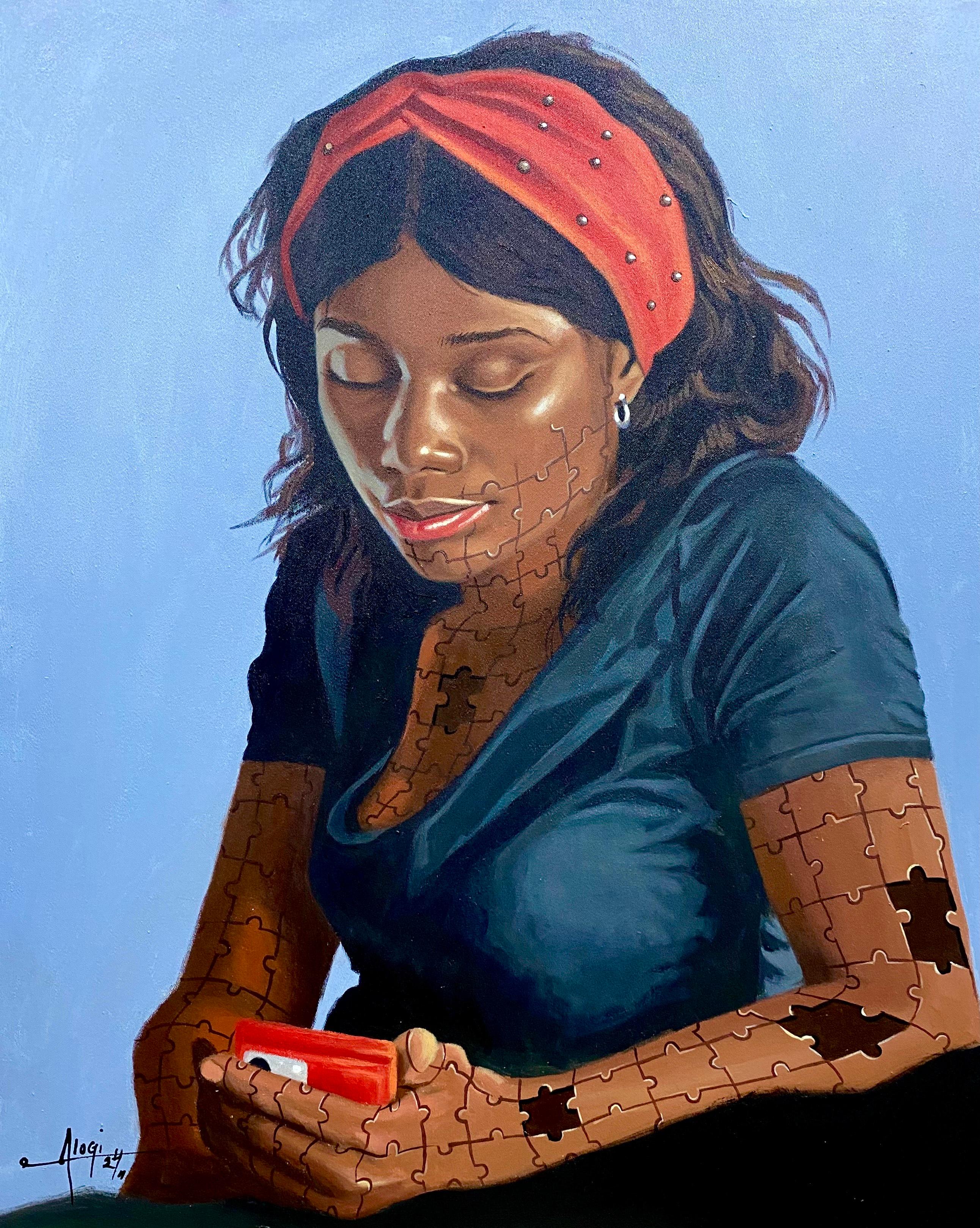 Awaiting Your Call -21° secolo, Contemporaneo, Ritratto figurativo, Amore cubista