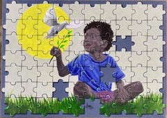 Give it Up 2 - Siglo XXI, Contemporáneo, Figurativo, Puzzle, Pájaro, Niño, Amor