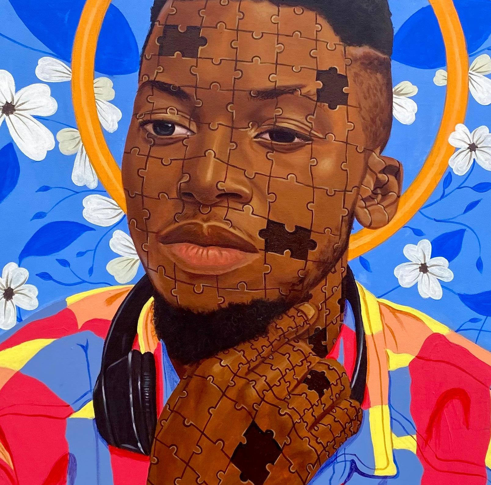 Wild Dream - 21° secolo, Contemporaneo, Ritratto figurativo, Puzzle, Africa Uomo in vendita 1