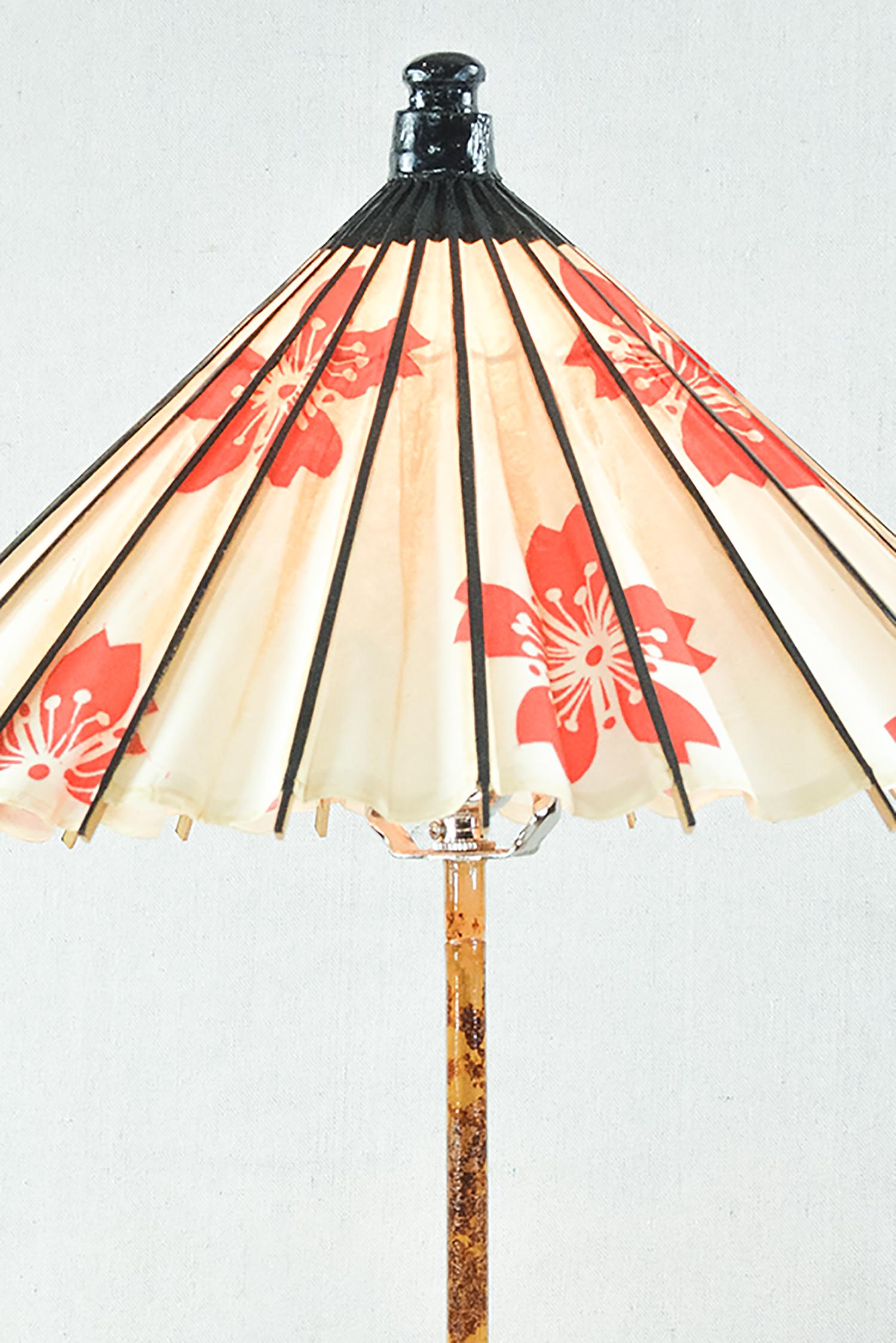 Modern 'Aloha' Bamboo Table Lamp with Coconut Base and Japanese Parasol Shade, In Stock For Sale