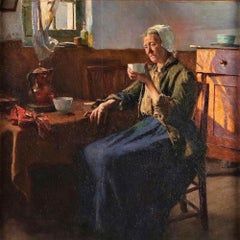 Oil on pannel "The old fisherman woman" By Boudry Aloïs (1851-1938)