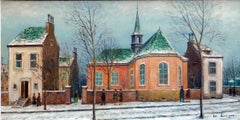 Alois Lecoque Oil on Canvas, circa 1950s, Village in Snow