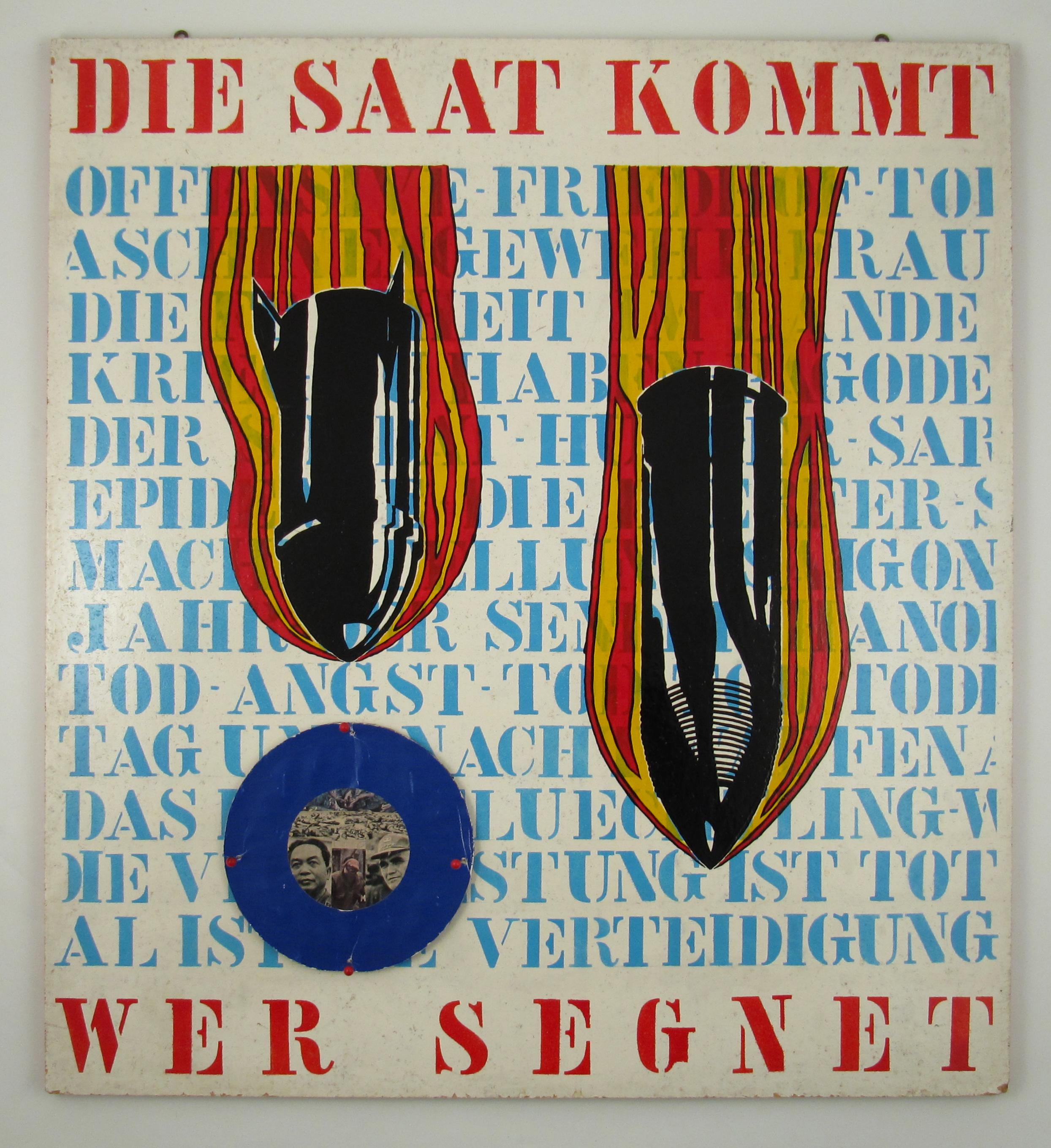 Alois MÜLLER - Die Saat kommt - Wer segnet - 1968 - Swiss Pop Art / Anti-war Art - Painting de Alois Müller