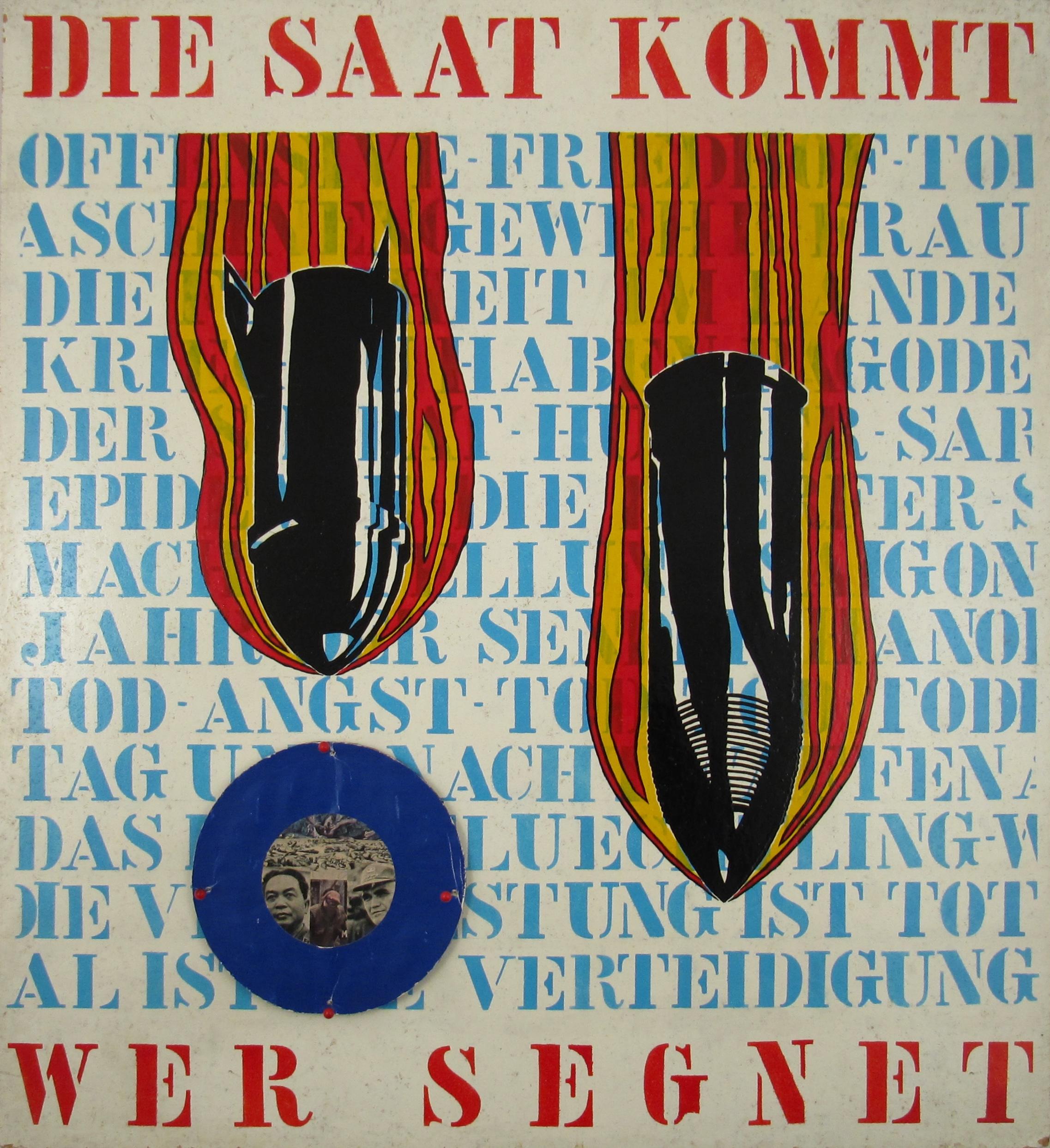 Alois Müller Abstract Painting - Alois MÜLLER - Die Saat kommt - Wer segnet - 1968 - Swiss Pop Art / Anti-war Art