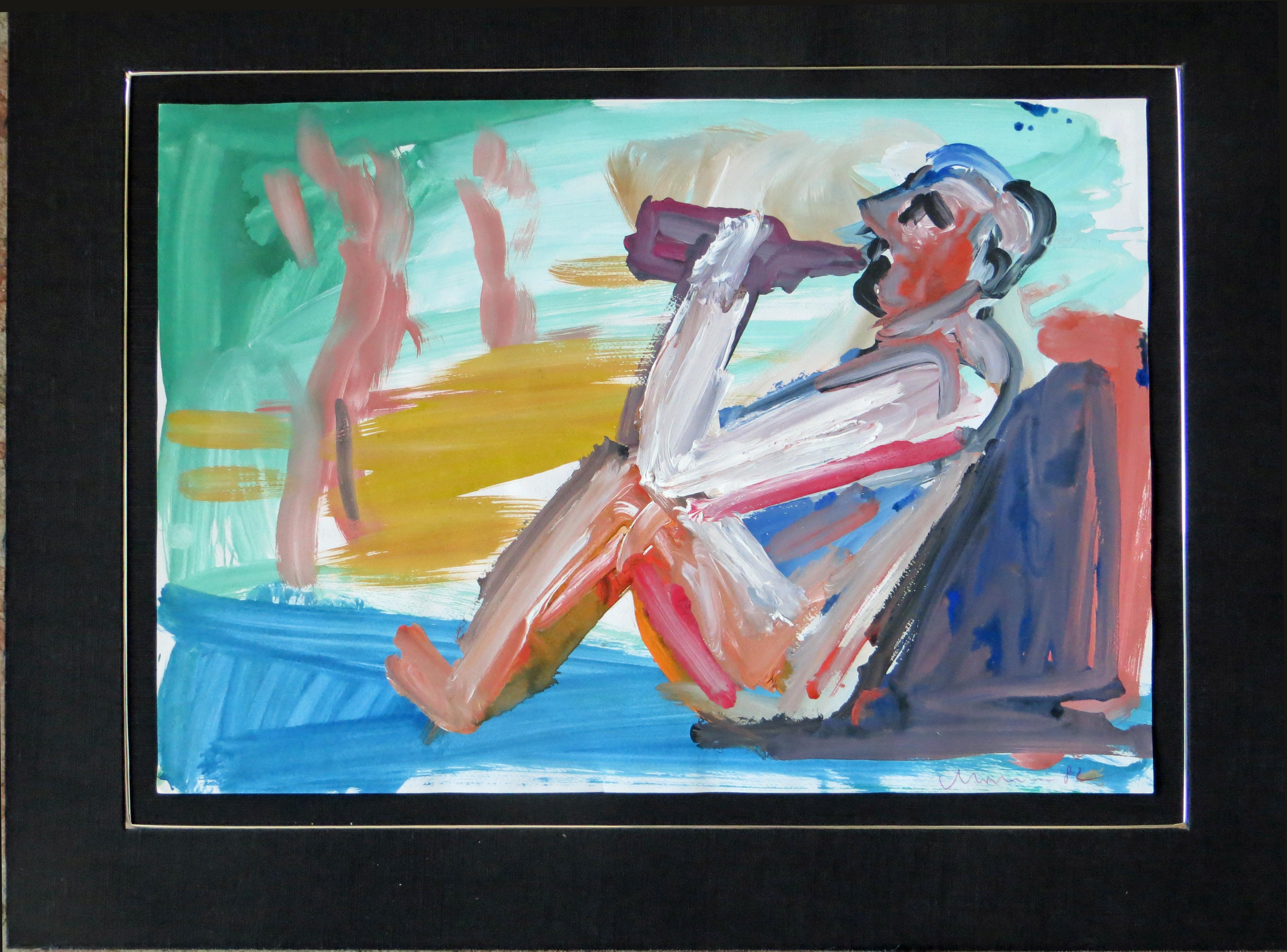 Figura che beve dalla bottiglia - Painting Altro stile artistico di Alois Mosbacher