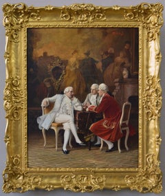 Historisches Genre-Ölgemälde von drei Gentlemen an einem Tisch