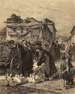 Goose-Market in Cracow, Antique Print, 1869