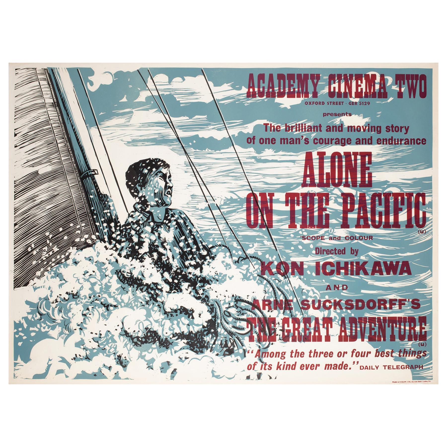 Alone on the Pacific 1967 Academy Cinema London UK Quad Film Poster, Strausfeld For Sale