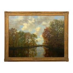 “Along the Vordense Beek” Antique Barbizon Landscape Painting by Arnold M Gorter
