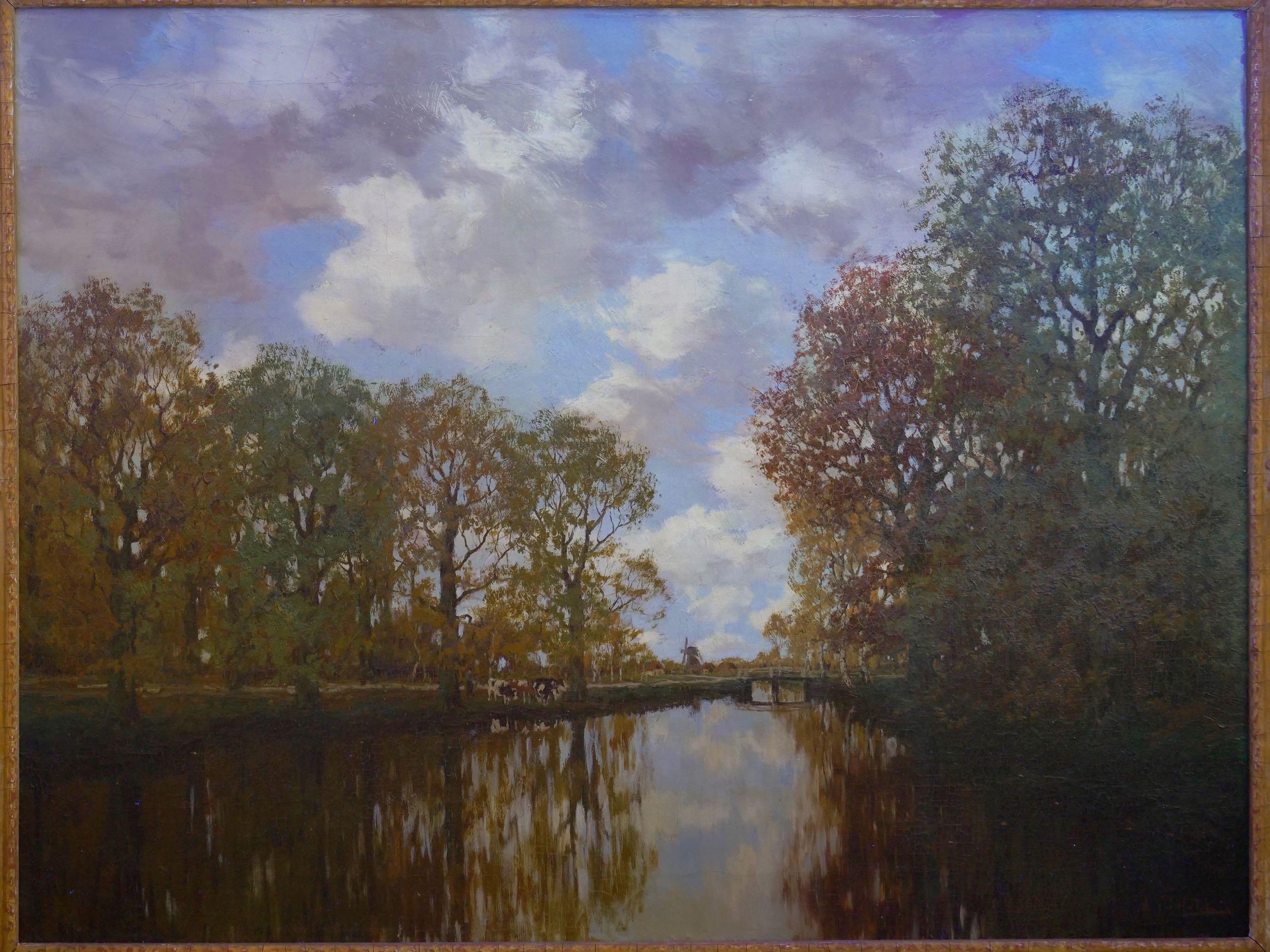 “Along the Vordense Beek” Antique Barbizon Landscape Painting by Arnold M Gorter 13