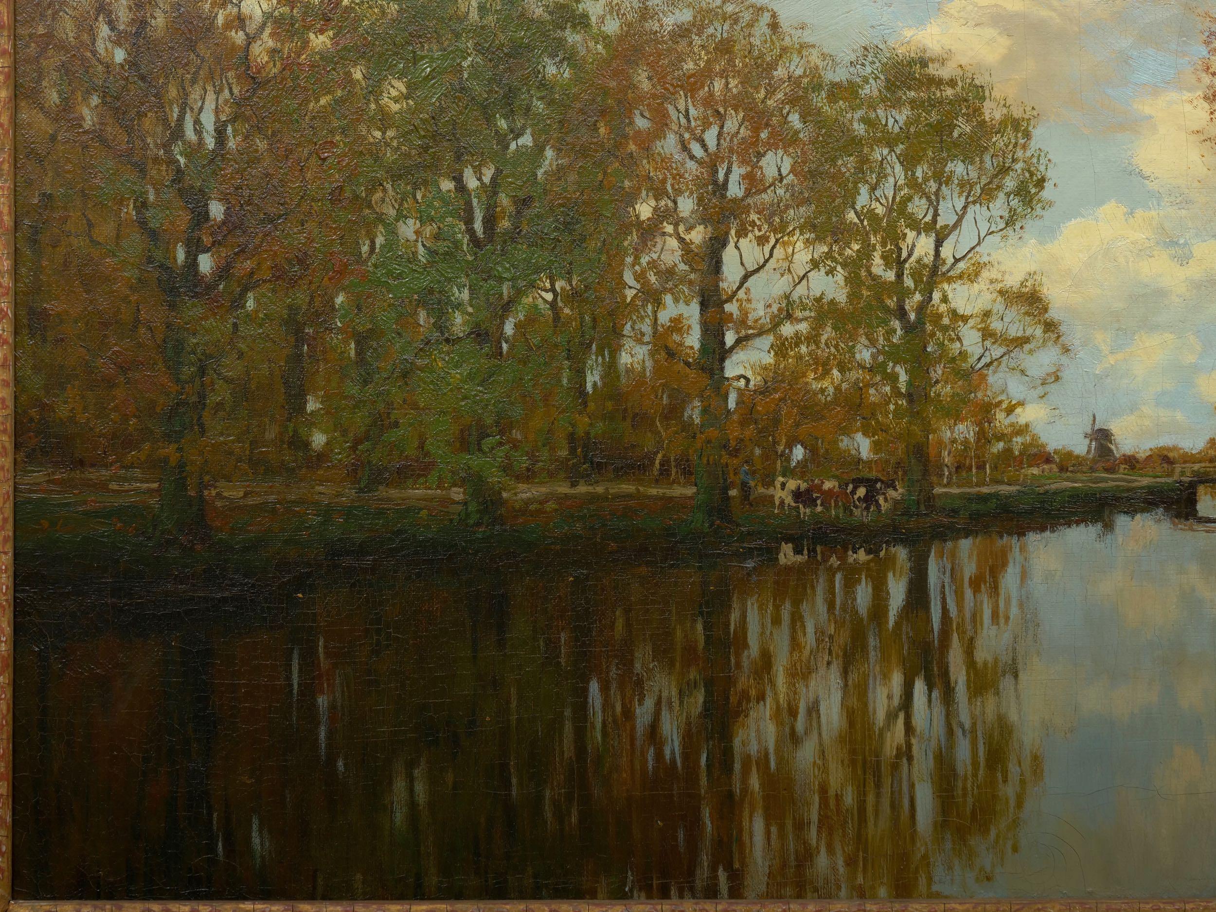 “Along the Vordense Beek” Antique Barbizon Landscape Painting by Arnold M Gorter In Good Condition In Shippensburg, PA