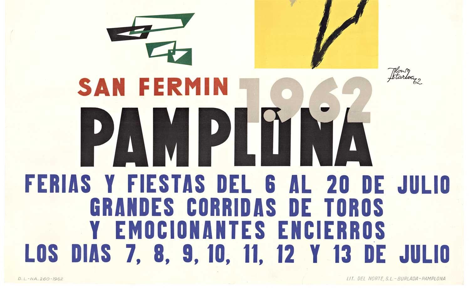 Original Pamplona Running of the Bulls Vintage-Poster, Pamplona  San Fermin, Spanien  (Weiß), Animal Print, von Alonso Astarloa