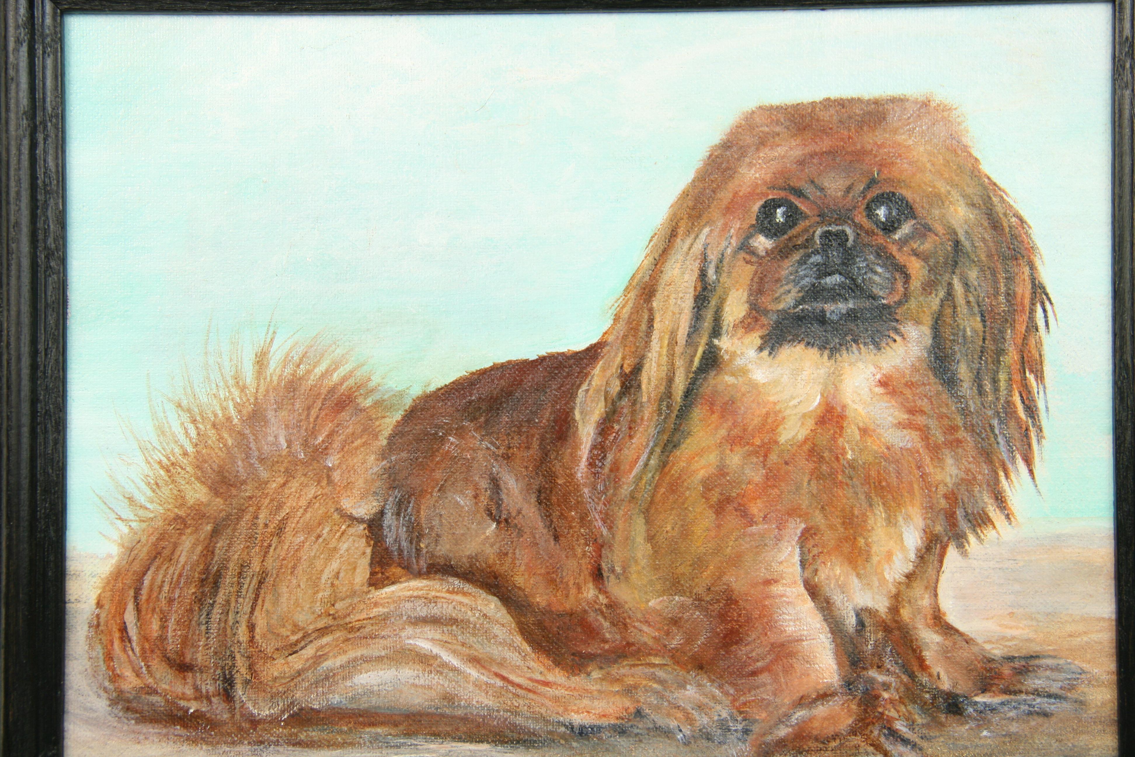 Pekinesischer Hund  Tiermalerei (Beige), Animal Painting, von A.Lopez
