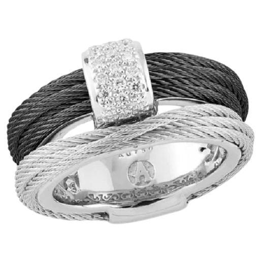 Alor 18k White Gold Grey Black PVD 0.16ct Diamonds Steel Ring 02-54-0411-11