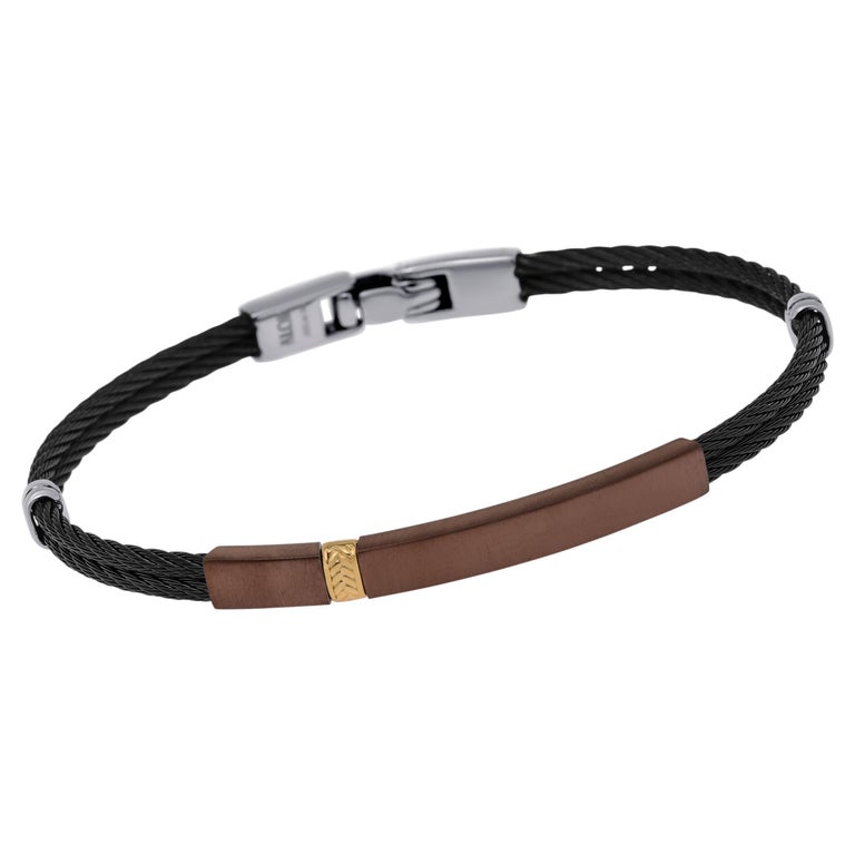 Alor 18k Yellow Gold and Stainless Steel Cable Bracelet For Sale at 1stDibs