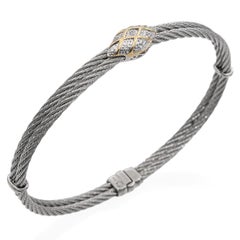 ALOR 18K Yellow Gold & Stainless Steel Cable Diamond Accent Bangle Bracelet