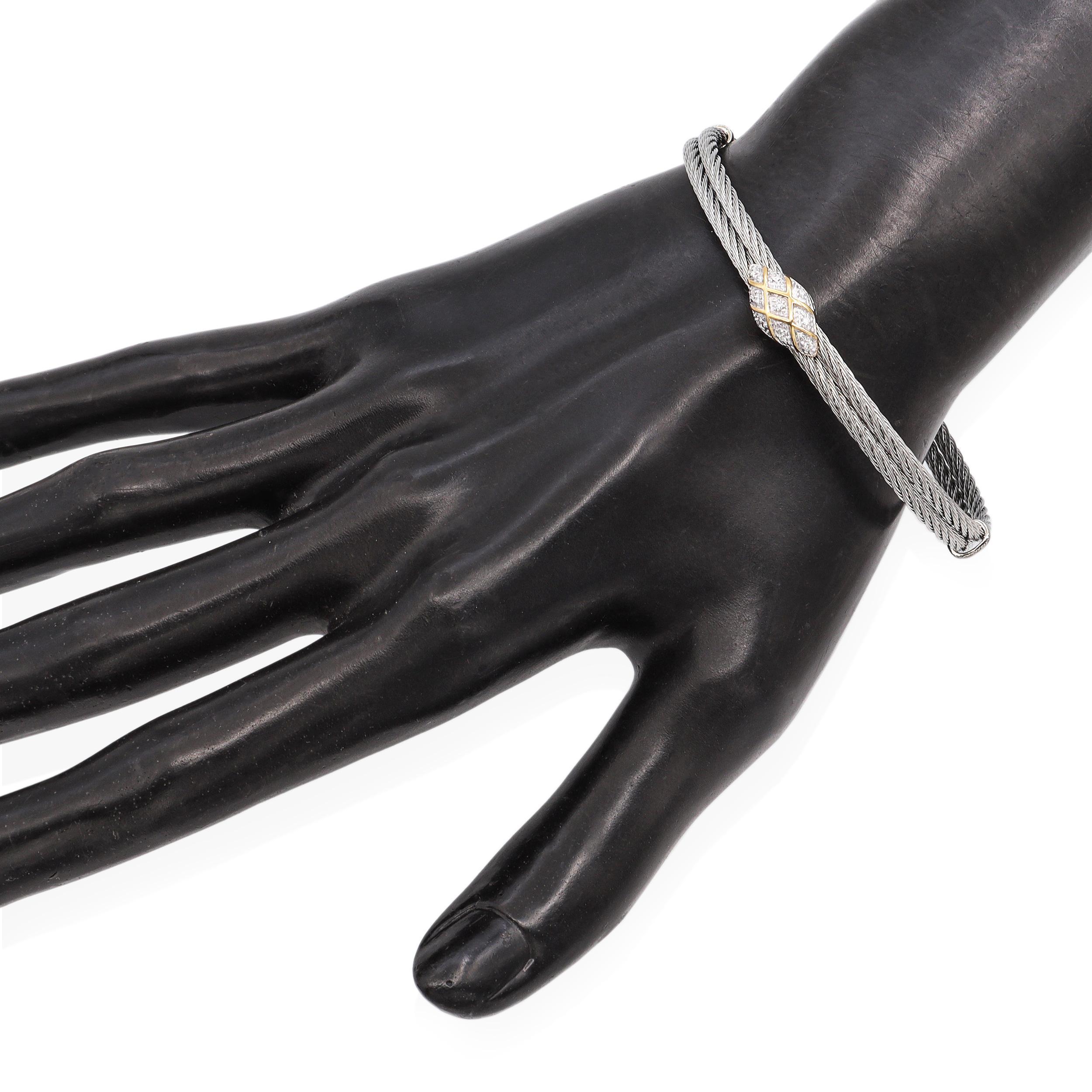 Contemporain ALOR Bracelet en or jaune 18K et acier inoxydable avec câble orné de diamants en vente