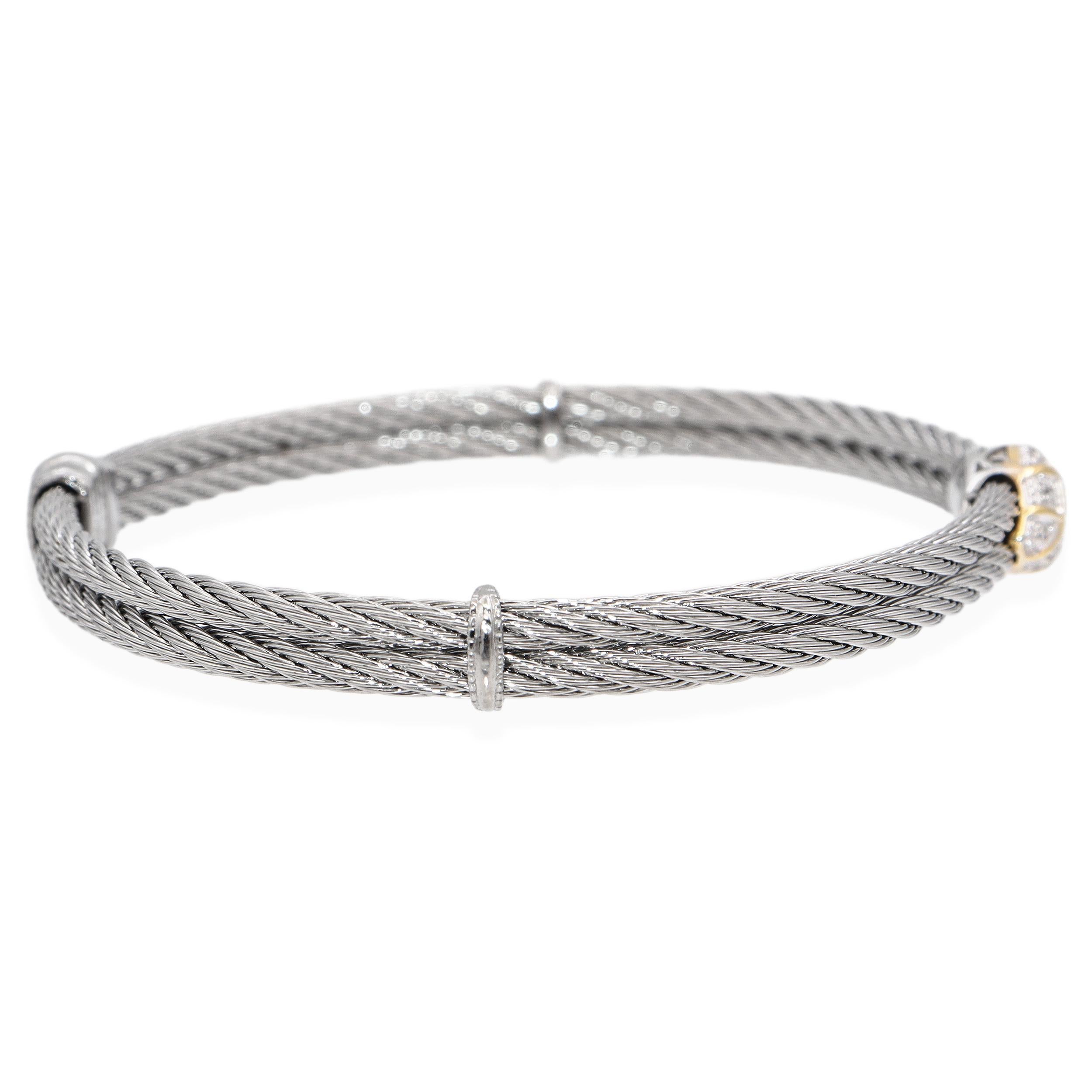 Taille ronde ALOR Bracelet en or jaune 18K et acier inoxydable avec câble orné de diamants en vente