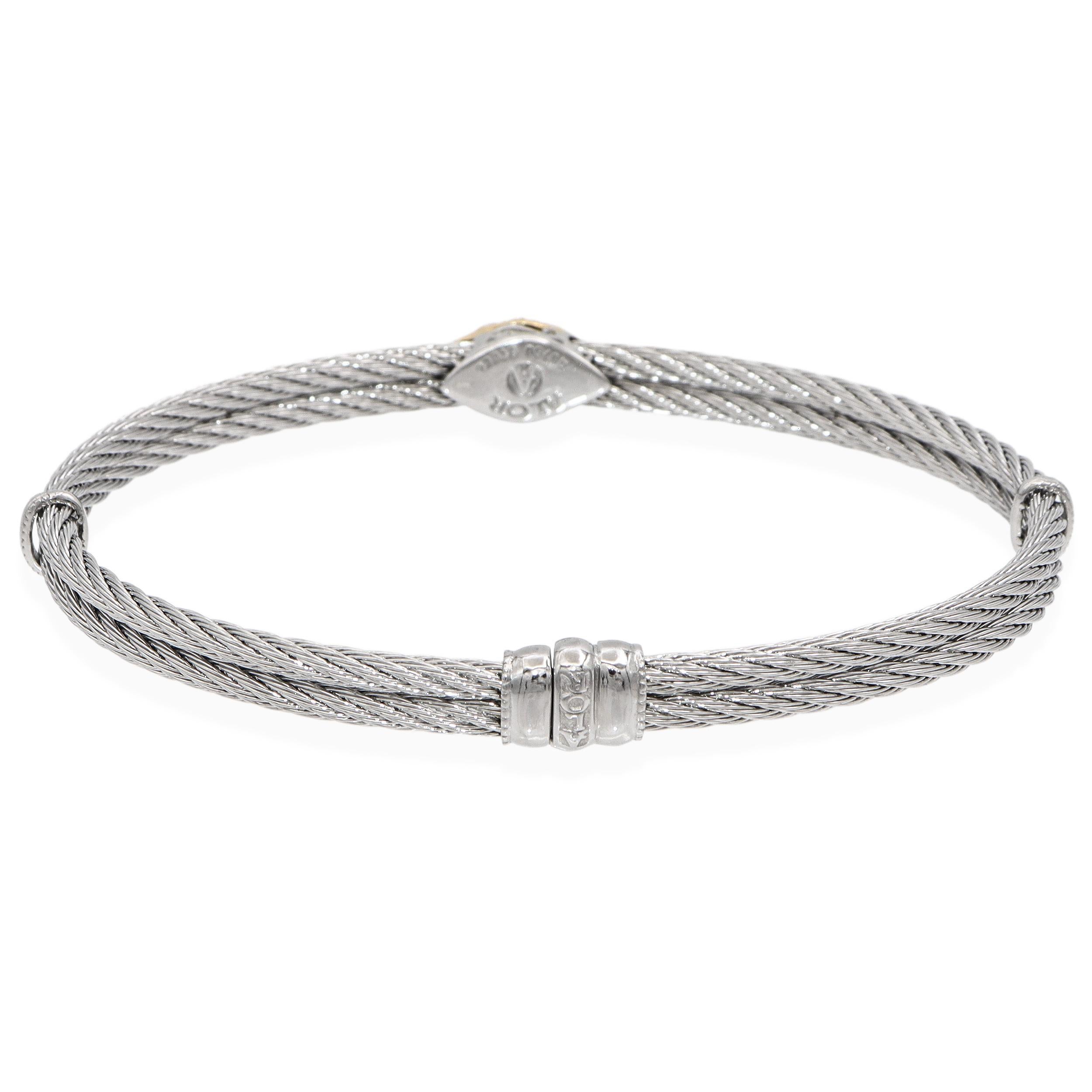 ALOR Bracelet en or jaune 18K et acier inoxydable avec câble orné de diamants Bon état - En vente à New York, NY