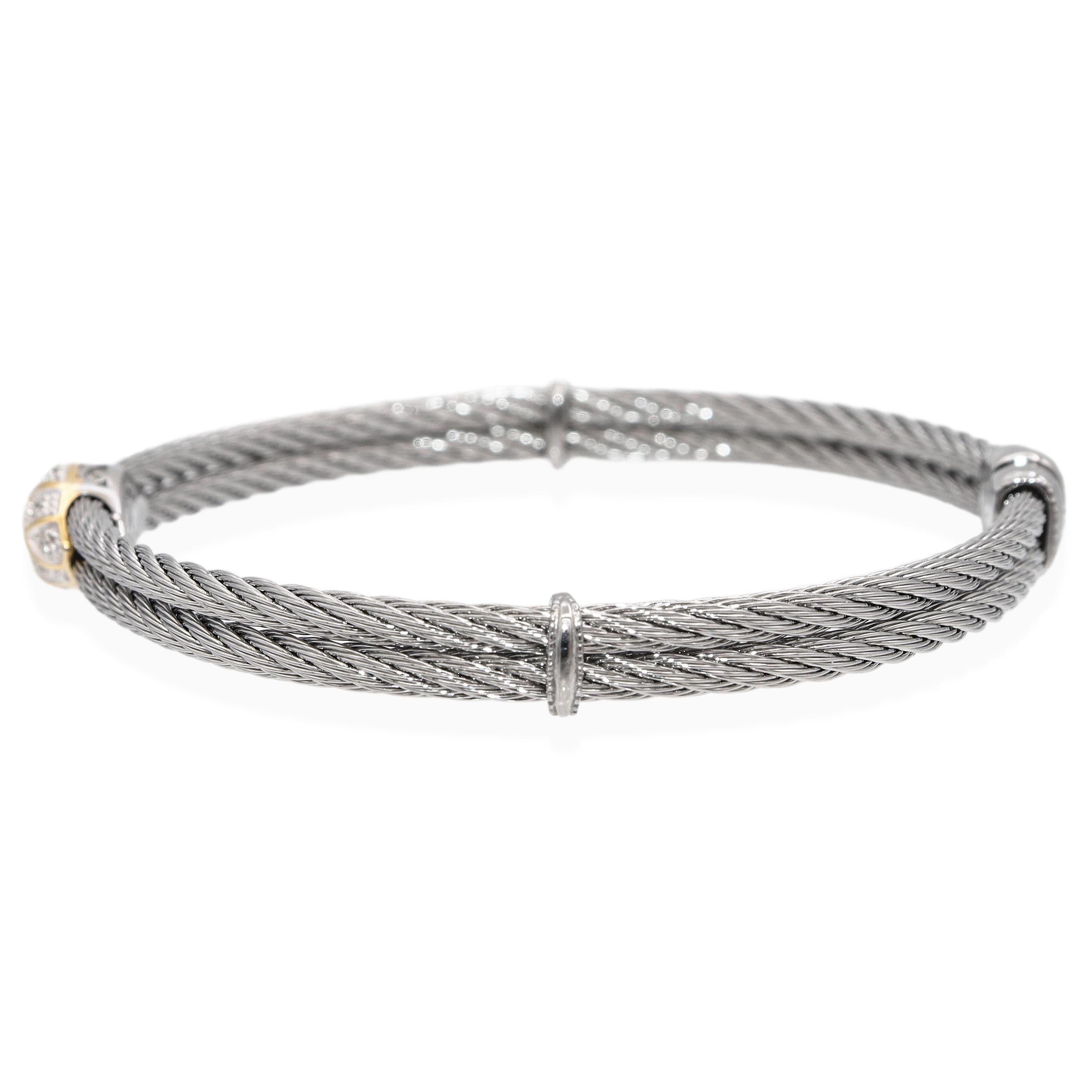 ALOR Bracelet en or jaune 18K et acier inoxydable avec câble orné de diamants Unisexe en vente