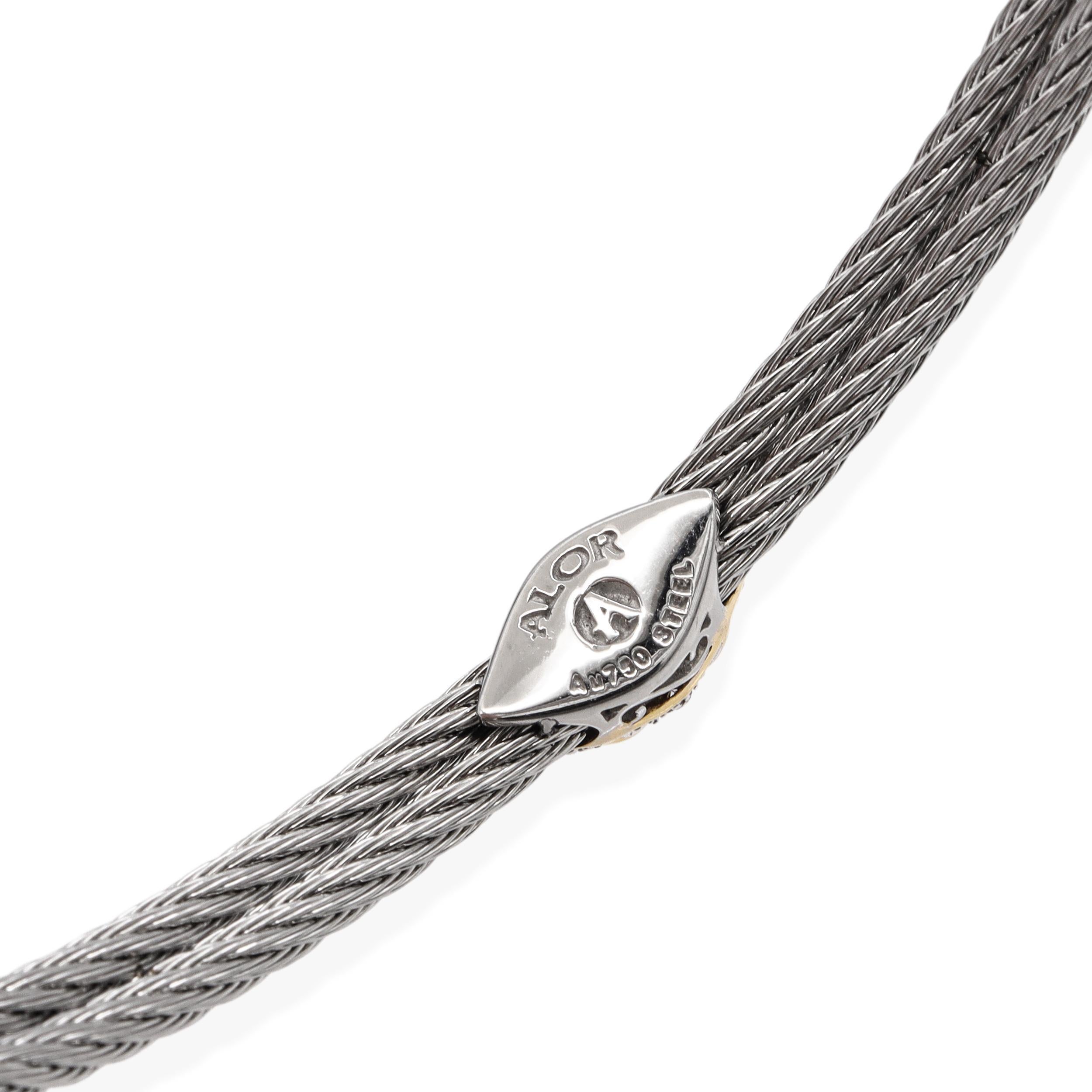 ALOR Bracelet en or jaune 18K et acier inoxydable avec câble orné de diamants en vente 1