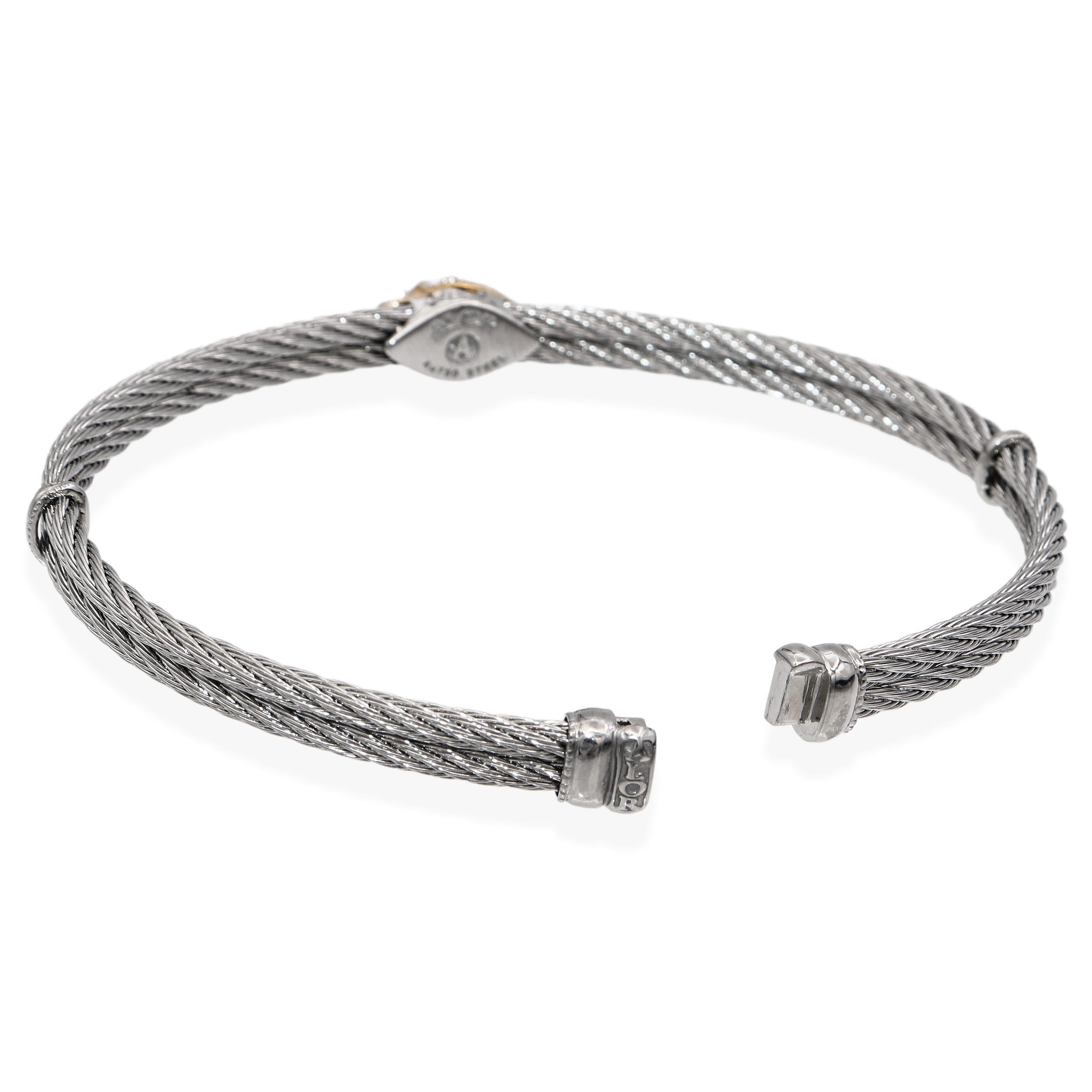 ALOR Bracelet en or jaune 18K et acier inoxydable avec câble orné de diamants en vente 2