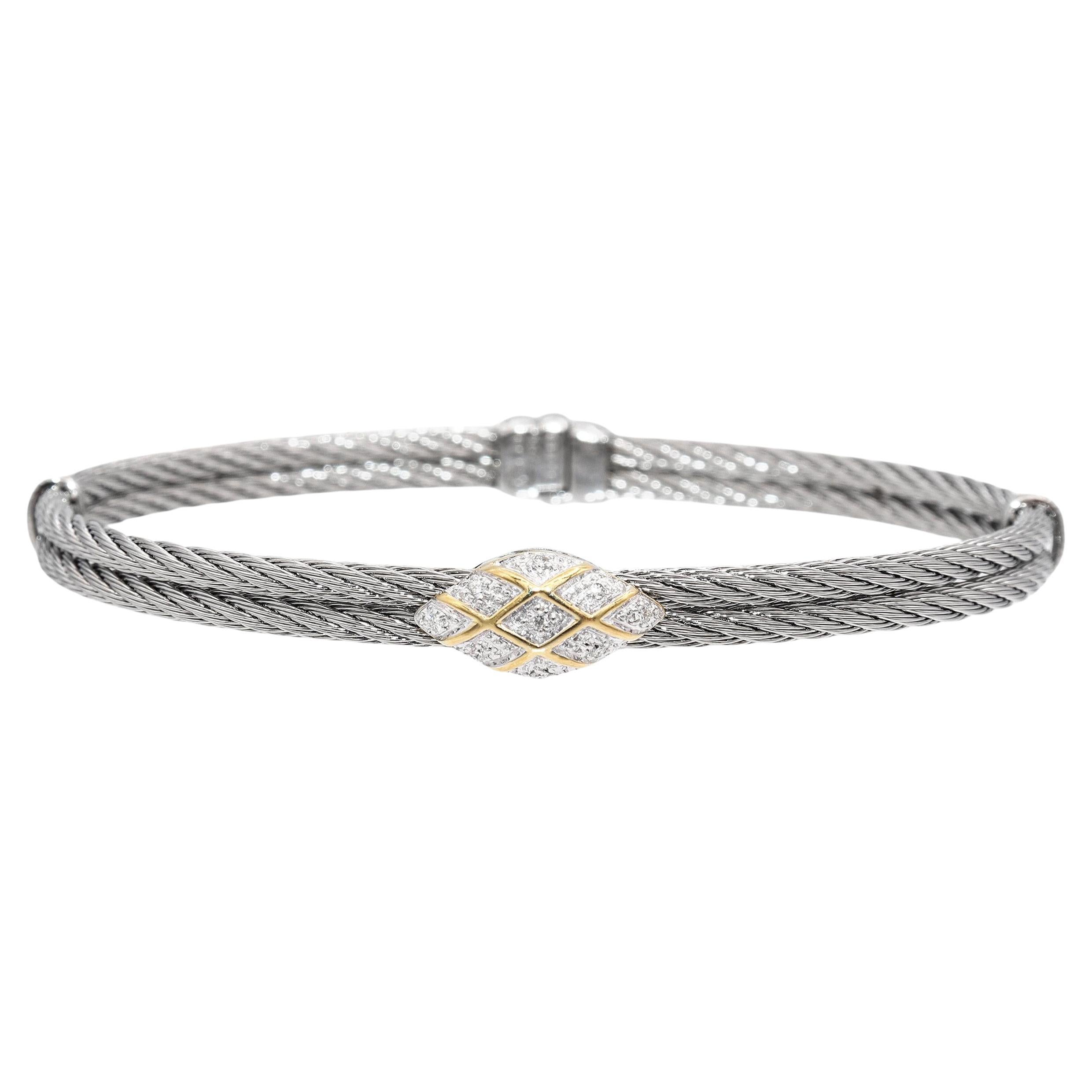 ALOR Bracelet en or jaune 18K et acier inoxydable avec câble orné de diamants en vente