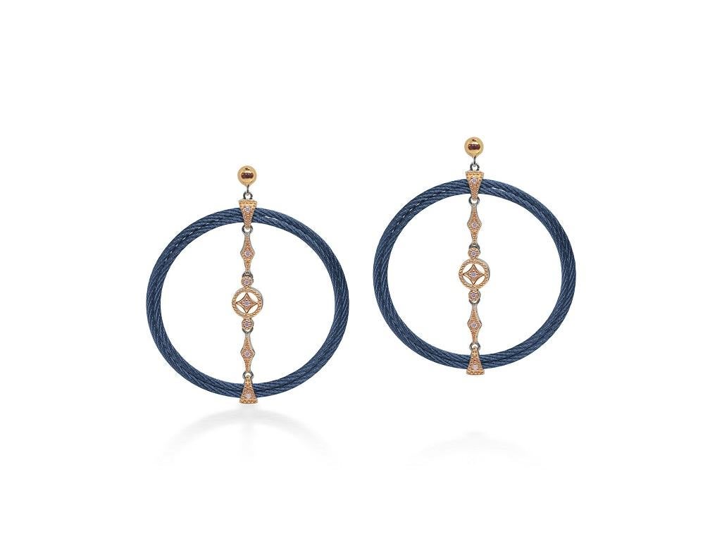 Alor Blueberry Cable Lace 18k Rose Gold & Diamonds Round Earrings 03-24-0118-11 In New Condition For Sale In Wilmington, DE