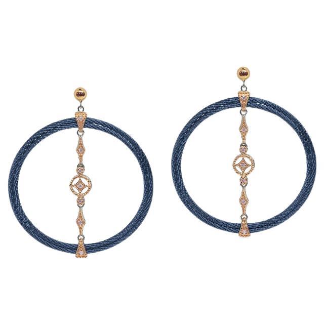Alor Blueberry Cable Lace 18k Rose Gold & Diamonds Round Earrings 03-24-0118-11 For Sale