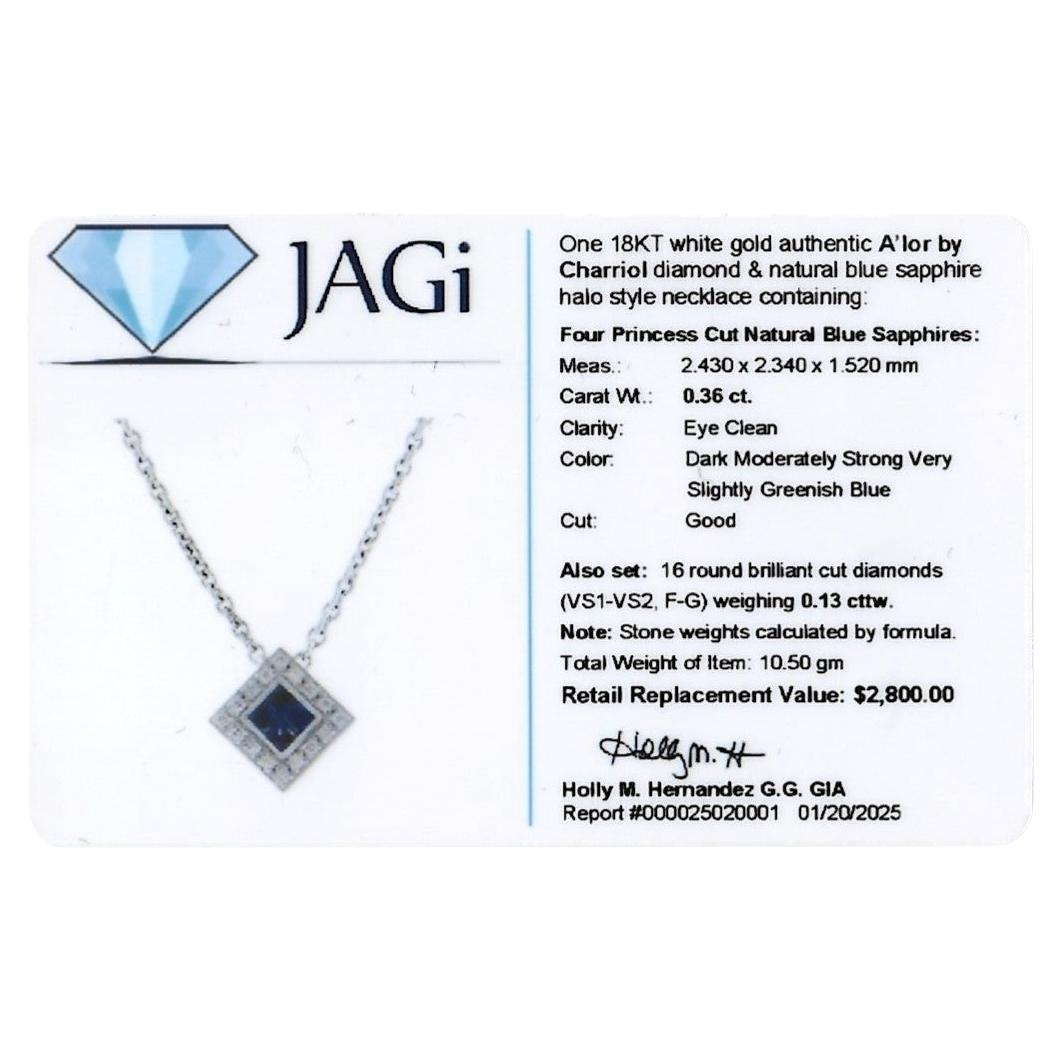 A'lor by Charriol Collier pendentif en or blanc 18 carats avec saphir bleu et diamants en vente 4